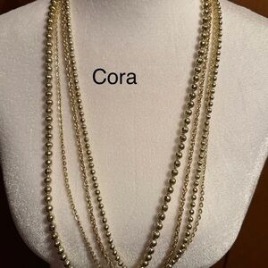 Charming Cora 4 Strand Gold Tone Beaded 28” Necklace Signed Vintage